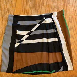 Black, white, gray, brown & green geometric design mini skirt by Derek Lam.